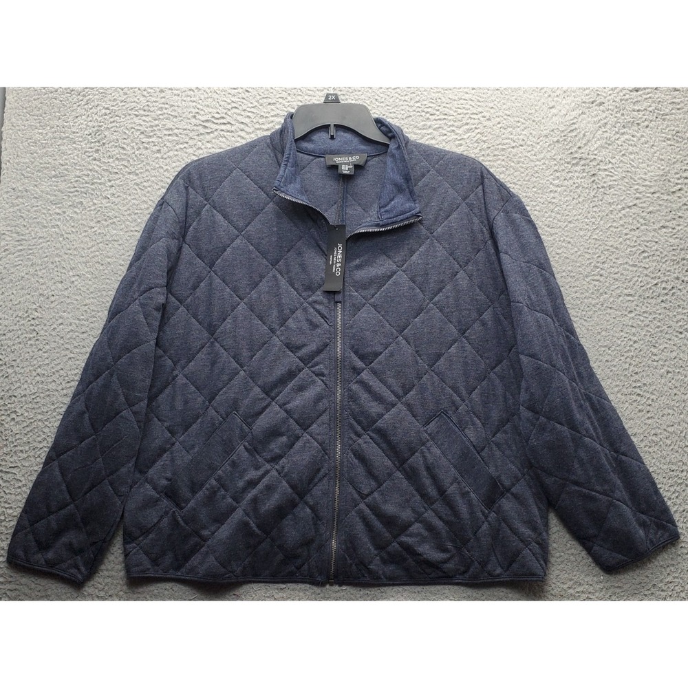 Jones New York Quilted Jacket Womens 1X Gray Rhombus Casual Long Sleeve Full Zip